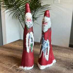 Set of 2, Vintage 1991 Signed D.Bray Large Hand Painted Wood Santa Figures. One